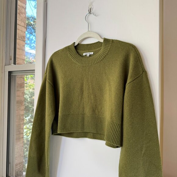Reformation Paloma Cropped Cashmere Crew Sweater Pear Green XS - Picture 6 of 14